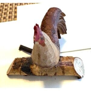 Hand cCarved Rooster Christmas 1950 Norway Tree Branch Folk, Farm